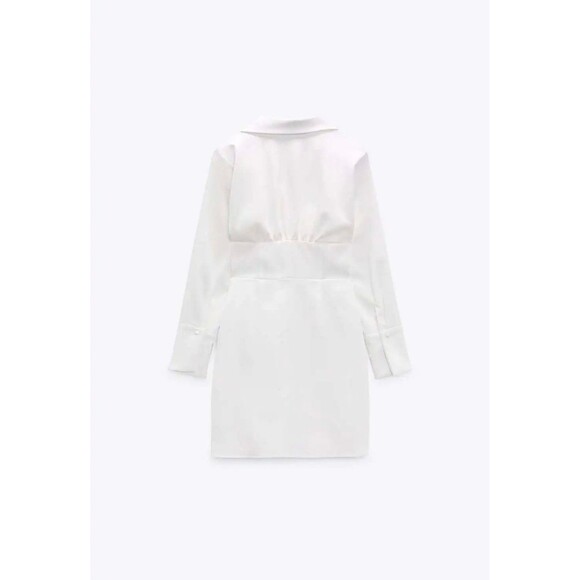 Zara Oyster White Lapel Collar Side Ruched Corset Waist Faux Wrap Mini Dress XS - Picture 5 of 12